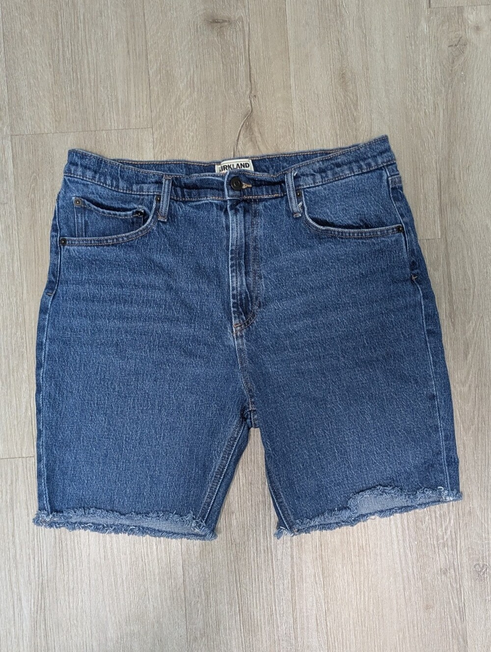 Kirkland Signature High Rise Denim Bermuda Shorts Raw Hem Jorts 12